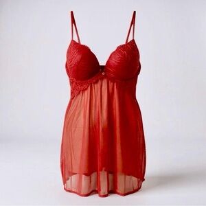 DAISY FUENTES L Red Underwire Nightie Chemise Slip Babydoll R $42